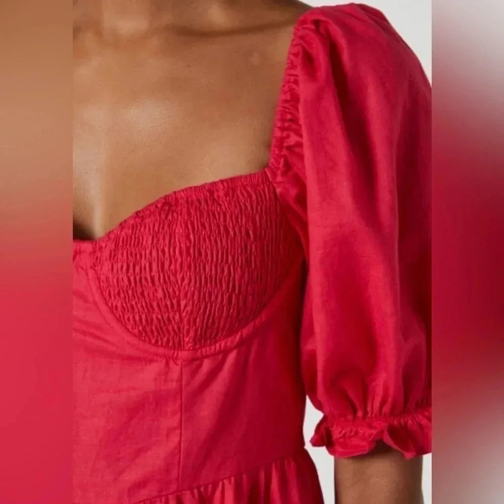 NEW Charlie Holiday Mini Dress Size Medium pink sweetheart puffed sleeves - Picture 5 of 8